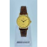 18CT GOLD OMEGA DE VILLE LADIES' WRISTWATCH, the dial having pointed baton hour markers, stamped '