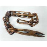 WELSH OR NORTH COUNTRY CARVED CHAIN LOVE TOKEN, with double ball caged link between hook and tongs