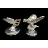 TWO CHROME PLATED RADIATOR MASCOTS, comprising Bentley flying 'B', with incuse stamp EB3601/FC &