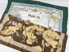 TWO VINTAGE HERMÈS SILK SCARVES comprising 'Les Oiseaux Des Champs Et Des Bois', designed by Hugo