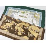 TWO VINTAGE HERMÈS SILK SCARVES comprising 'Les Oiseaux Des Champs Et Des Bois', designed by Hugo