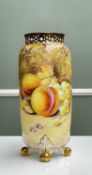 ROYAL WORCESTER FINE BONE CHINA CYLINDRICAL VASE, by John Reed, hand-painted with a still life of