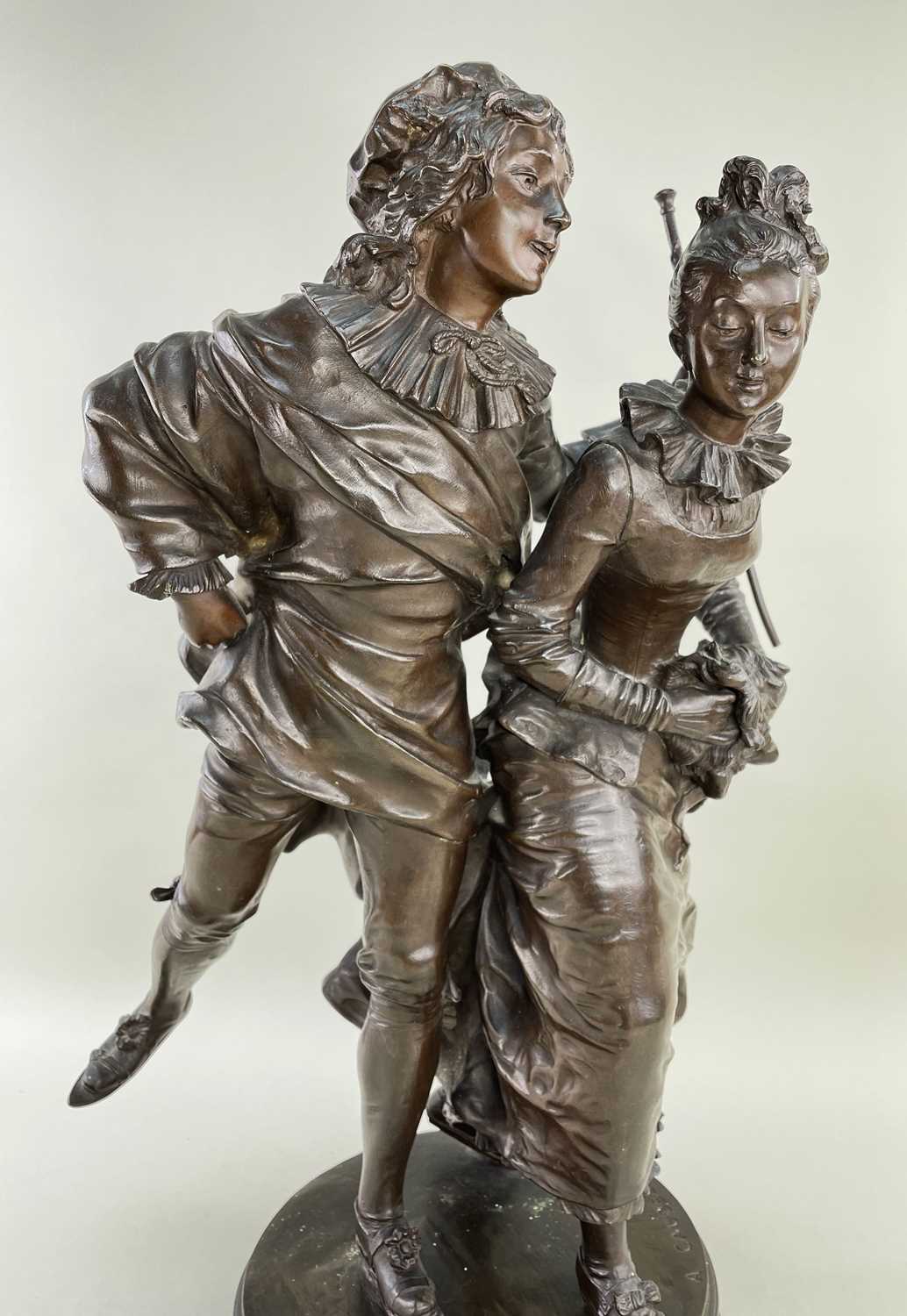 ADRIEN-ETIENNE GAUDEZ bronze - Patineurs Watteau, sculpture of a young belle epoque couple ice - Image 4 of 9