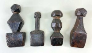 FOUR 19TH CENTURY SAIL MAKERS LINERS, wedge shaped points and facet carved handles (4)Dimensions: