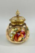 ROYAL WORCESTER FINE BONE CHINA POT POURRI JAR & COVER, hand-painted with a still life of fruit on a