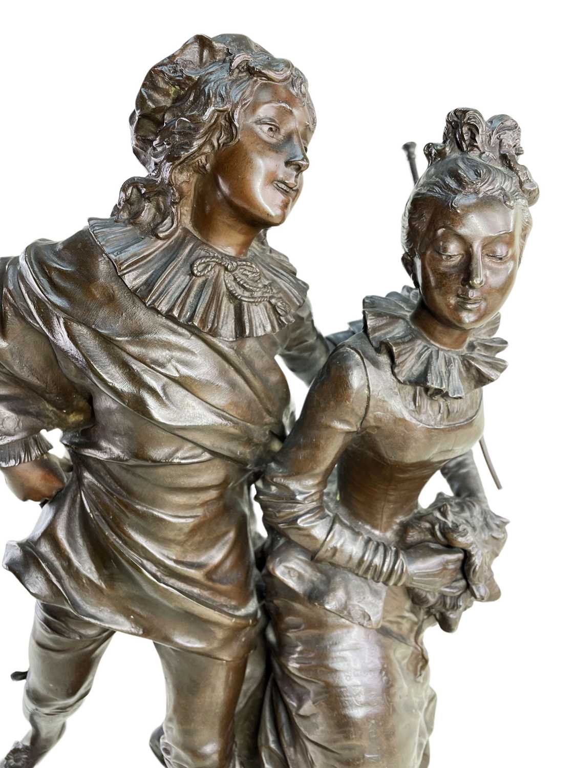ADRIEN-ETIENNE GAUDEZ bronze - Patineurs Watteau, sculpture of a young belle epoque couple ice - Image 2 of 9