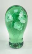 VICTORIAN GREEN GLASS FLORAL DUMP, internally decorated with six foiled flowers in a vase, 15cms