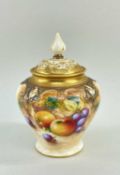 ROYAL WORCESTER FINE BONE CHINA POT POURRI JAR & COVER, hand-painted with a still life of fruit on a