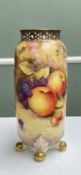 ROYAL WORCESTER FINE BONE CHINA CYLINDRICAL VASE, by Christopher Hughes, hand-painted with a still