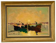 ‡ CECIL ROCHFORT D'OYLY JOHN oil on canvas - titled verso 'dawn fishermen off French coast at Cap