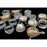 ASSORTED SILVER NAPKIN RINGS & SALTS, together with set 4 EPNS salts, tot silver wt appr. 10ozt (