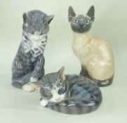 THREE ROYAL COPENHAGEN MODELS OF CATS, model numbers '340', '3281' & '422', printed marks to base (
