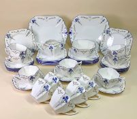 SHELLEY 'BLUE IRIS' PATTERN BONE CHINA PART TEA SERVICE, comprising two bread and butter plates,