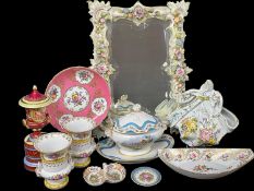 MIXED GROUP OF CONTINENTAL CERAMICS, to include pair of Dreseden style gilt and floral decorated
