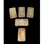 FINE SILVER BARS comprising boxed H. R. H. The Prince of Wales 999 fine silver bar bearing emblem,