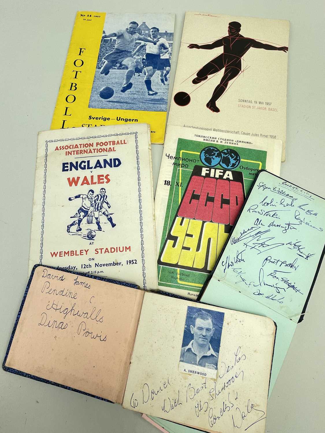 FOUR INTERNATIONAL FOOTBALL PROGRAMMES & TWO AUTOGRAPH BOOKS comprising Russian language version