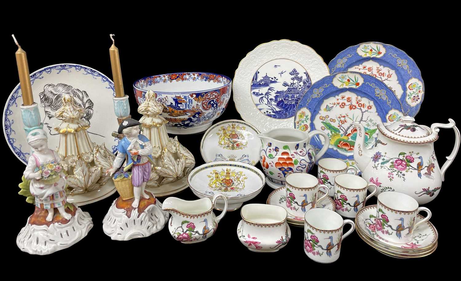 GROUP OF MIXED CHINA, to include a vintage Paragon coffee set for five decorated with exotic