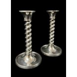 PAIR OF GEORGE V SILVER CANDLESTICKS, of barley twist design, Birmingham 1926, 16cms high, loaded (