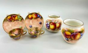 GROUP ROYAL WORCESTER 'FALLEN FRUITS' BONE CHINA, to include pair of miniature tea cups and