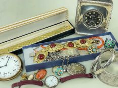 ASSORTED WATCHES, SILVER & COSTUME JEWELLERY, including goliath lever watch with winding crown at 6,