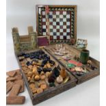 ASSORTED VINTAGE GAMES, PUZZLES, CHRISTMAS DECORATIONS, TOYS ETC., comprising folding leather box-