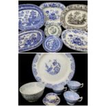 GROUP OF WELSH POTTERY TABLEWARES including Ynysmeudwy transfer pattern platters in blue '