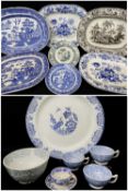 GROUP OF WELSH POTTERY TABLEWARES including Ynysmeudwy transfer pattern platters in blue '
