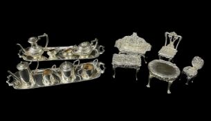 ASSORTED 20th CENTURY MINIATURE SILVER COLLECTIBLES, including 4-pc tea/coffee set with half