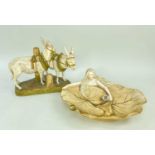 ROYAL DUX PORCELAIN FIGURE OF TWO STANDING DONKEYS, with marker's mark to base, impressed with 1111,