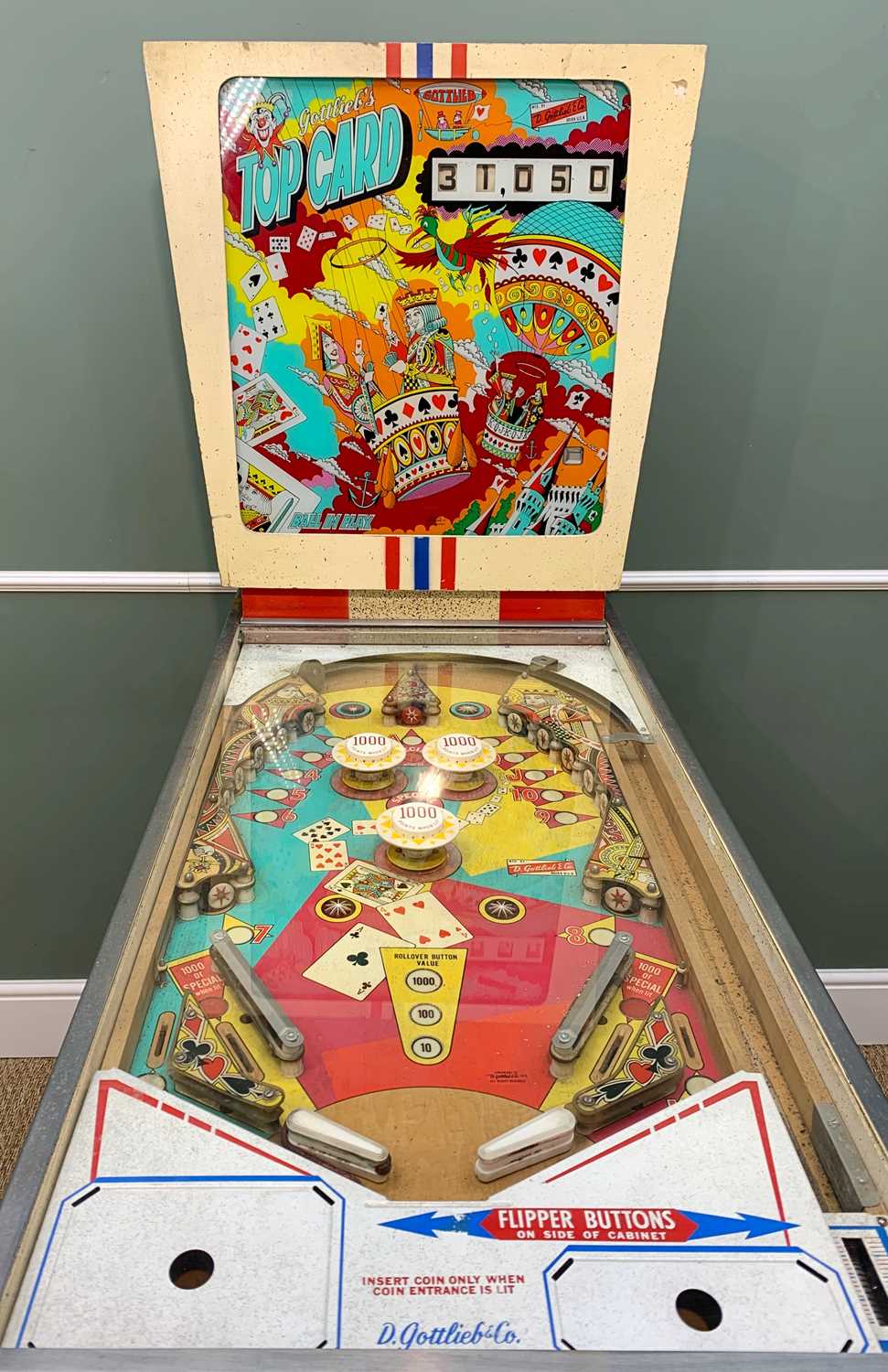 VINTAGE AMERICAN D. GOTTLIEB & Co.'TOPCARD' SINGLE PLAYER PINBALL MACHINE, c.1974. Comments:
