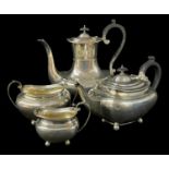 GEORGE V SILVER FOUR-PIECE TEA & COFFEE SET comprising coffee pot, teapot, sucrier and cream jug,
