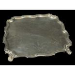 GEORGE V SILVER SALVER, Walker & Hall, Sheffield 1916, shaped square on four shell bracket feet,