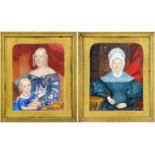 PAIR 19TH CENTURY PORTRAIT MINIATURES, in gilt meatl frames, depicting mother and child, and an