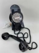 VINTAGE 1950s G. E. C. BLACK BAKELITE TWO-PIECE WALL MOUNTED TELEPHONE (converted for current use)