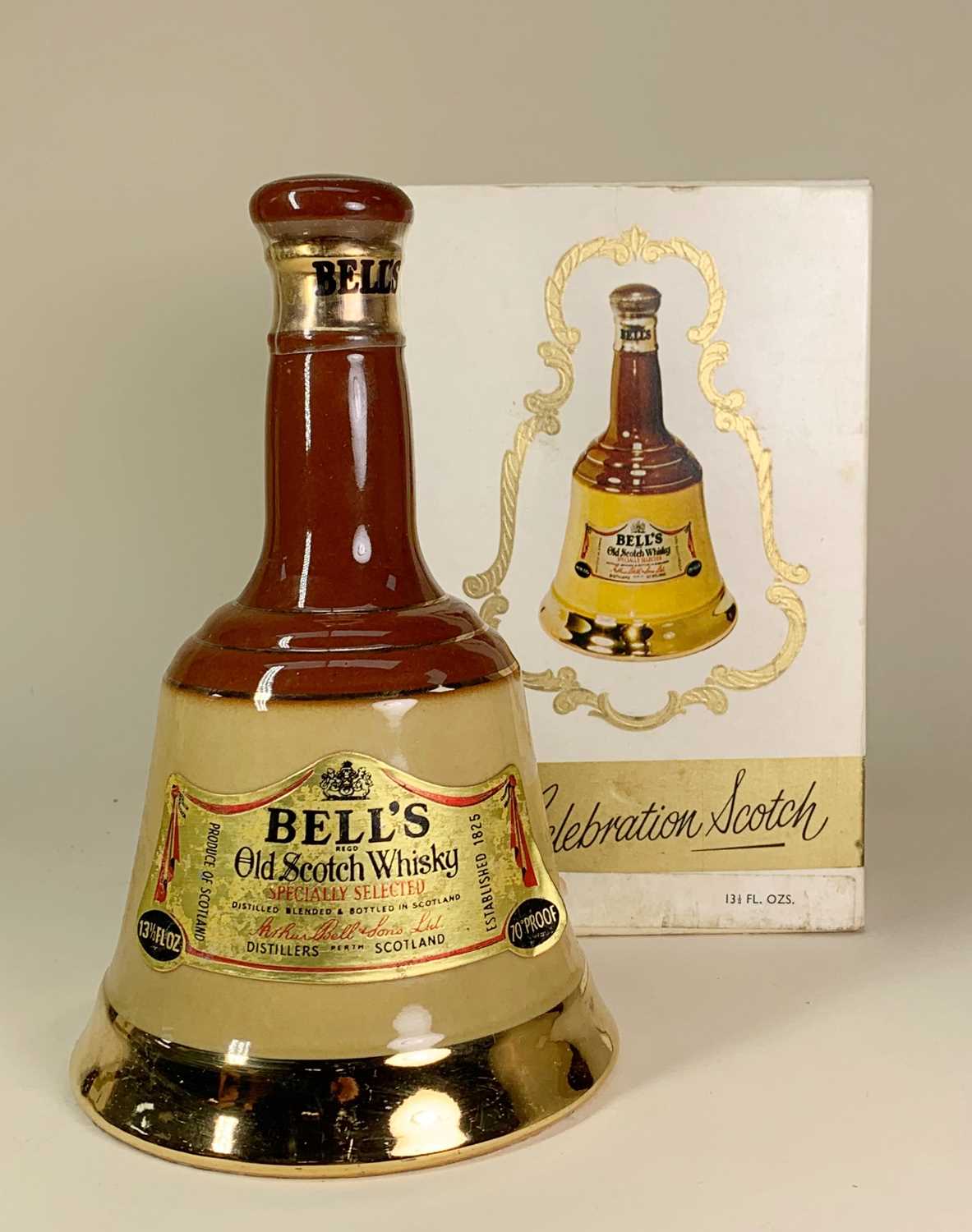 TWO RARE 1970'S WADE BELL'S WHISKY DECANTERS, one 6 2/3rds fl.ozs, one 13 1/3rd fl.ozs, both 70˚ - Image 3 of 3