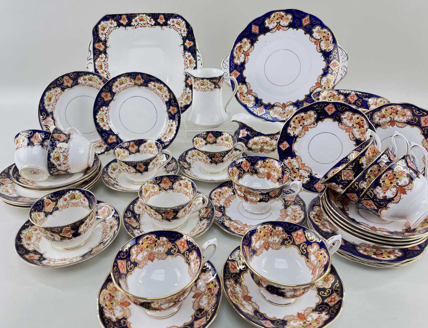 ROYAL ALBERT 'DERBY' PATTERN PART TEASET to include six cups and saucers, six teaplates, cake plate,