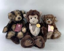THREE CHARLIE BEARS, with tags and accessories, comprising a pair of 'Rhubarb' and 'Crumble' (409/