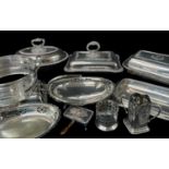 THREE BOXES OF VARIOUS GOOD QUALITY EPNS including entree dishes, covers and stands, bottle