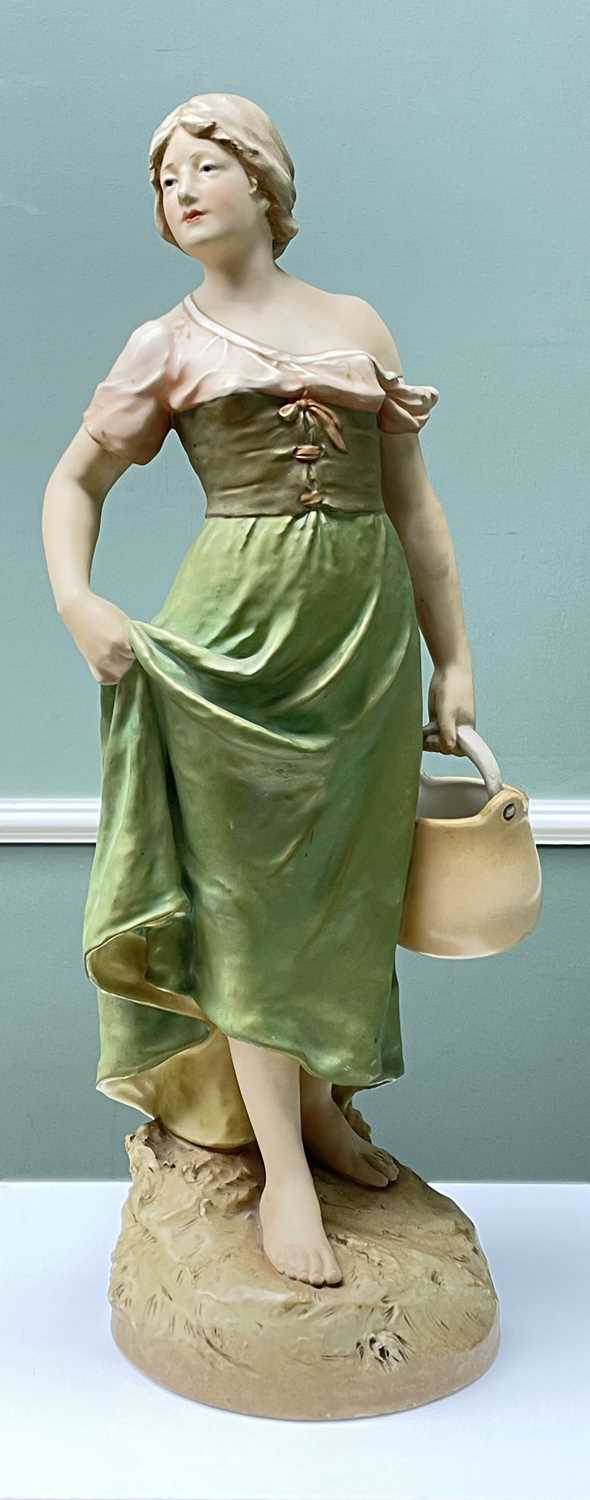 ROYAL DUX PORCELAIN FIGURE FEMALE WATERCARRIER, maker's mark to base, 53cms highProvenance: contents