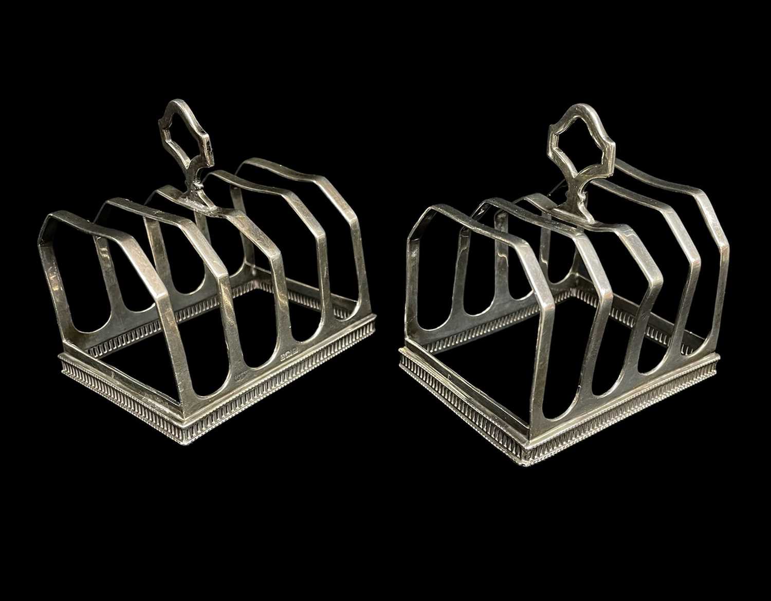 PAIR OF GEORGE V SILVER TOAST RACKS, Birmingham 1928, 8.5h x 8cms long, tot appr wt 140g (2)