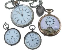 COLLECTION OF POCKET WATCHES comprising silver railway pocket watch, Chester hallmarks with chain