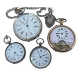 COLLECTION OF POCKET WATCHES comprising silver railway pocket watch, Chester hallmarks with chain