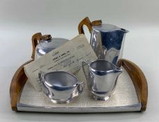 1960's PIQUOT WARE PEWTER TEA SERVICE comprising teapot, hot water jug, cream jug, sugar basin and
