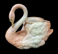 ROYAL WORCESTER BLUSH IVORY PLANTER / JARDINIERE, modelled as a swan with gilt highlights, shape