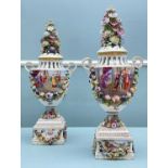 LARGE PAIR OF CARL THIEME (POTSCHAPPEL) PORCELAIN POT POURRI VASES, COVERS & STANDS, of urn form