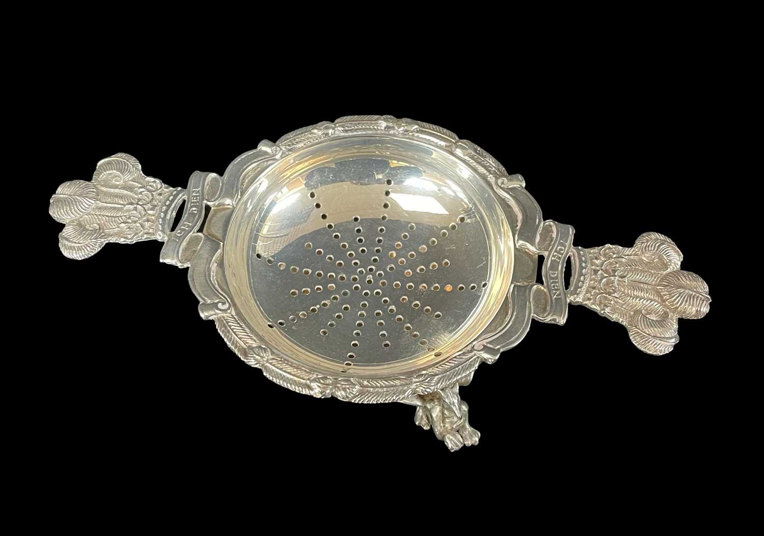 WELSH INTEREST: SILVER TEA STRAINER & STAND, Asprey Ltd, London 1968, the handles as Prince of Wales - Image 2 of 3