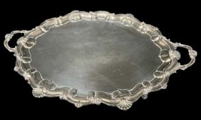 HEAVY & SUBSTANTIAL ELECTROPLATED TRAY with shell and scroll decoration, marked EPNS to underside,