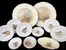 ASSORTED ROYAL WORCESTER ORNITHOLOGICAL PAINTED PORCELAIN PLATES, comprising pair of cabinet