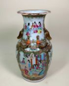 CANTON FAMILLE ROSE PORCELAIN VASE, 19th Century, painted with figural and with insect and flower