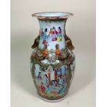 CANTON FAMILLE ROSE PORCELAIN VASE, 19th Century, painted with figural and with insect and flower